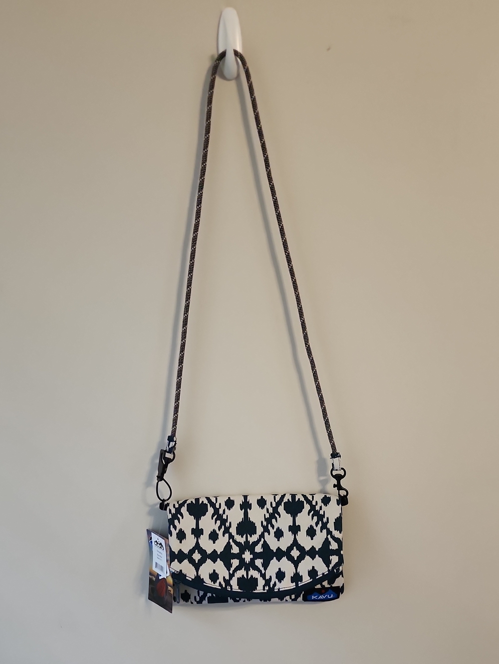 Kavu Blue and White Ikat Crossbody Bag